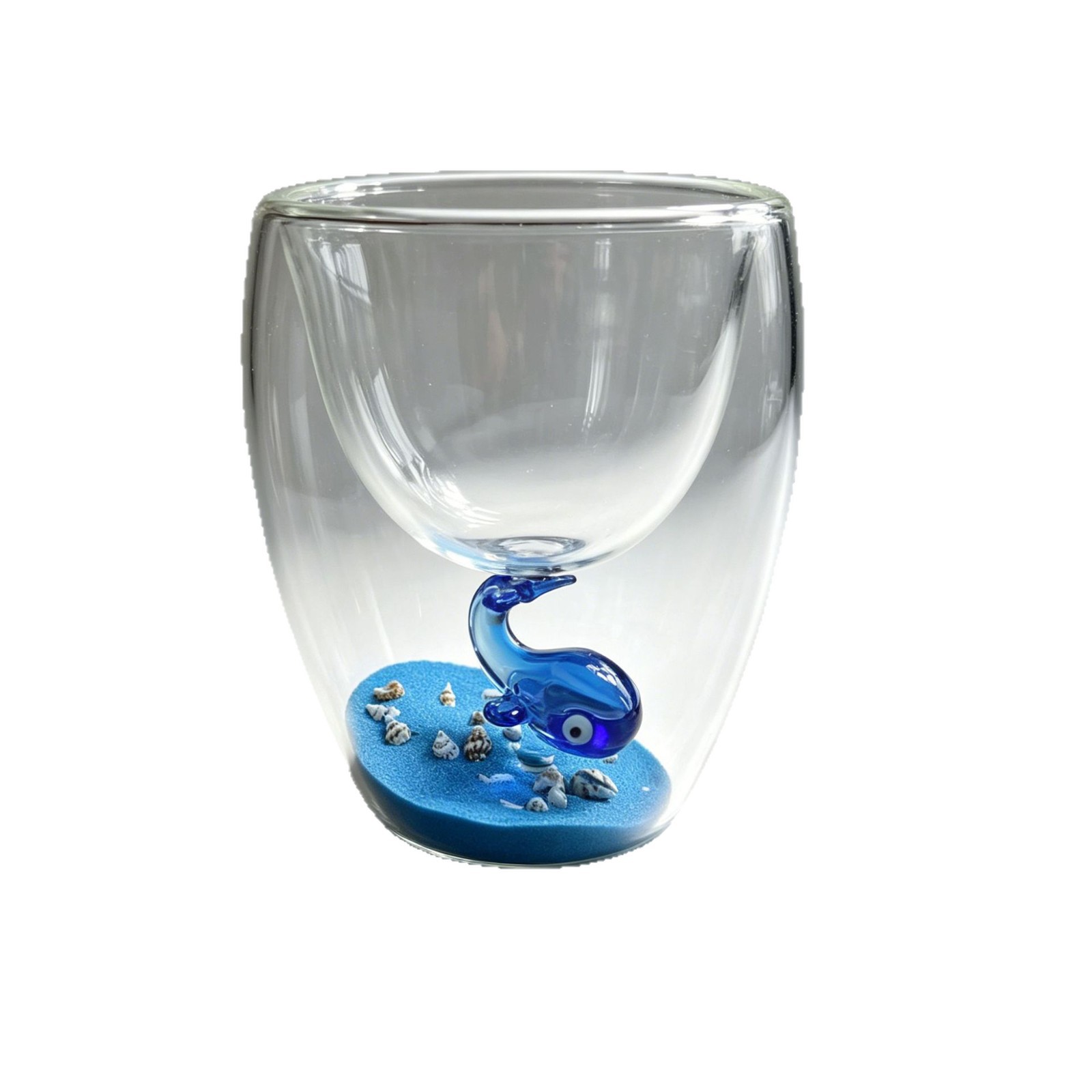 Kreativer doppelwandiger Glasbecher mit 3D-Ozeanwal-Einsatz