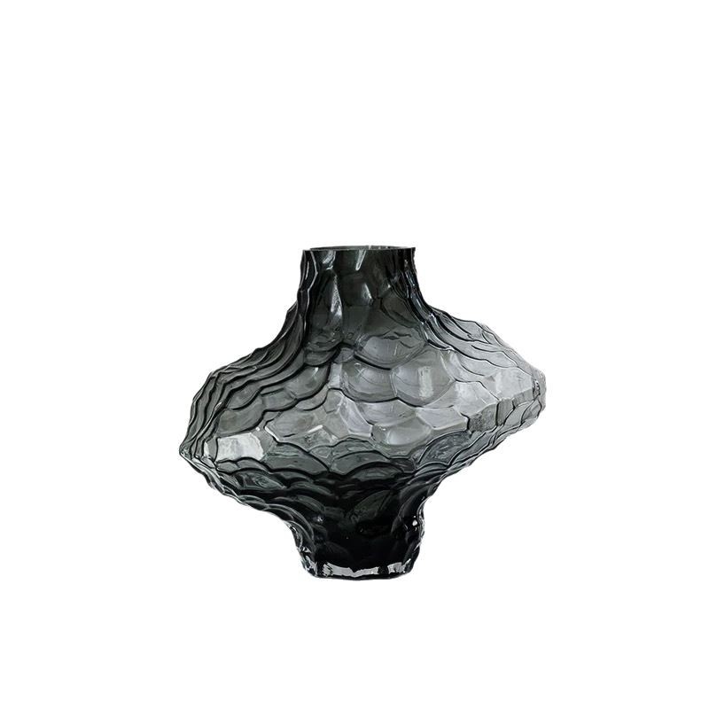 Moderner minimalistischer Glas-Esstisch mit handgefertigter Blumenvase